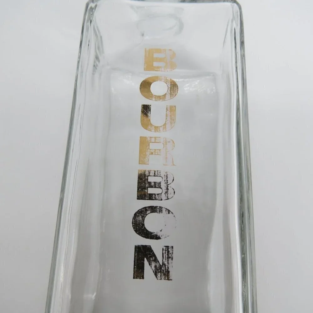 VINTAGE Midcentury Glass Gold Bourbon Decanter Bottle Barware